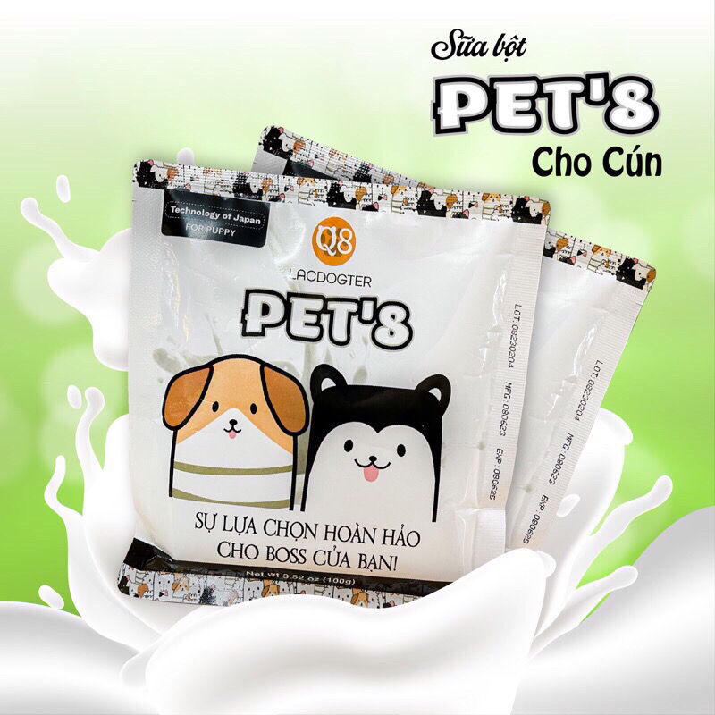 Sữa bột sữa non cho chó mèo pets8 gói 100g