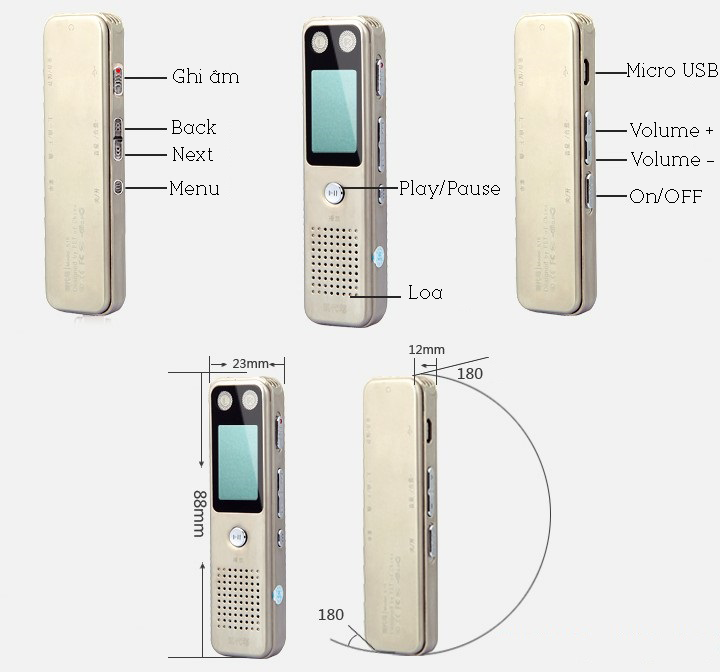 Máy Ghi Âm Mini Chuyên Nghiệp GA805 Bộ Nhớ Trong 8GB Cao Cấp AZONE