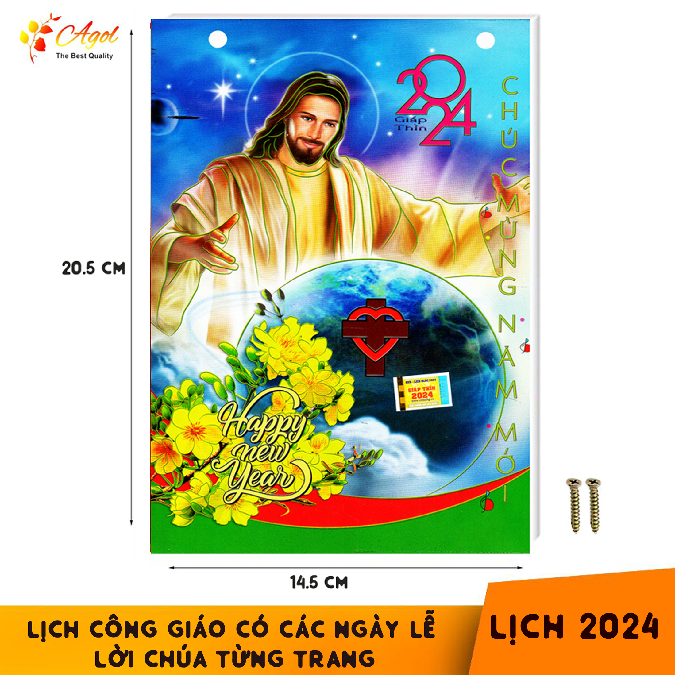 Lịch công giáo có các ngày lễ và lời chúa từng trang - bloc đại có kèm ốc vít kích thước dài 20.5cm ngang 14.5cm