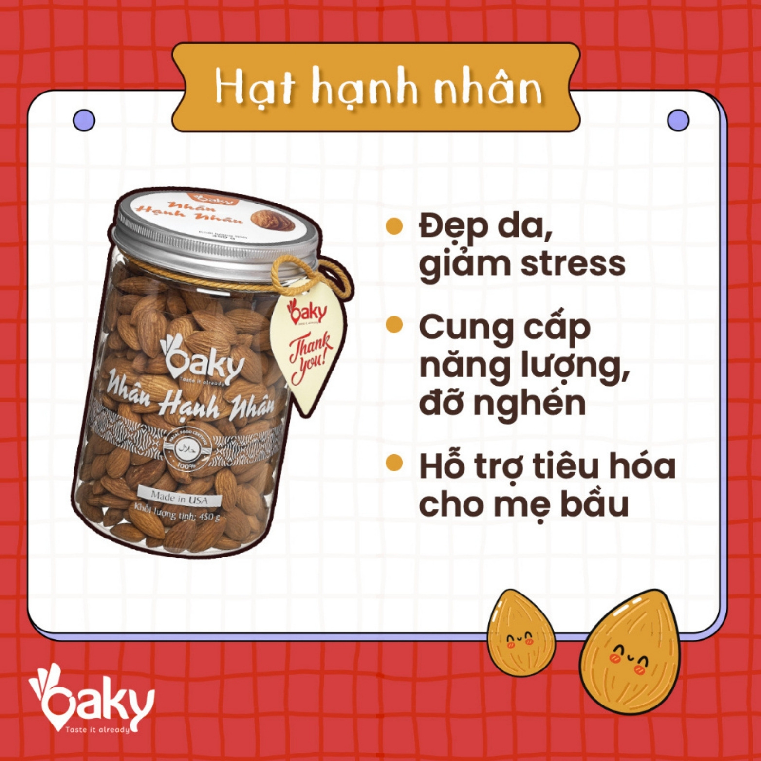 Hạt Hạnh Nhân Oaky 450g (Size Lớn) - Nhập Khẩu Mỹ, Ăn Vặt Healthy, Giàu Dinh Dưỡng Tự Nhiên