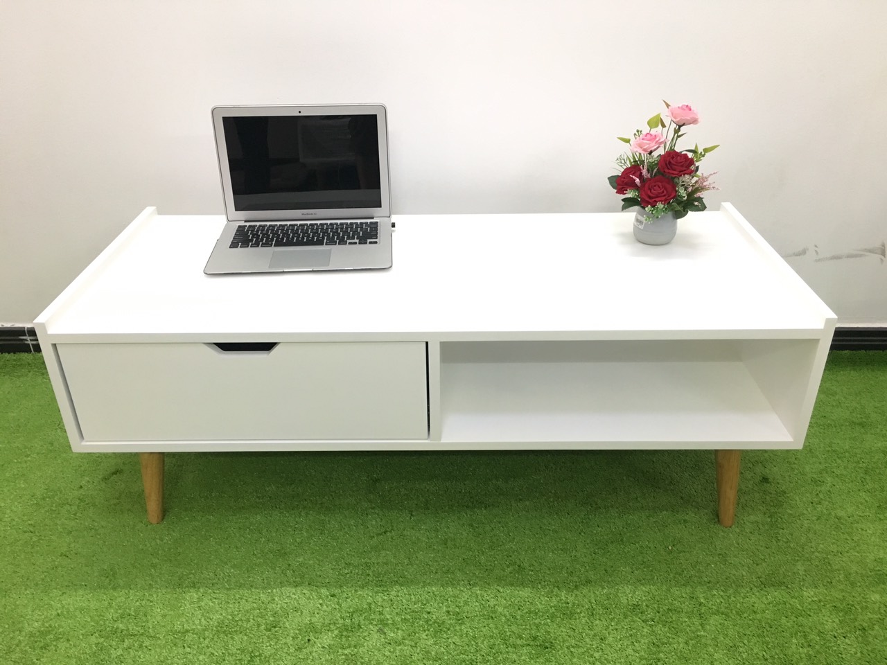 Bàn trà cafe sofa phòng khách hình hộp trắng T819-1 KT120x50x43