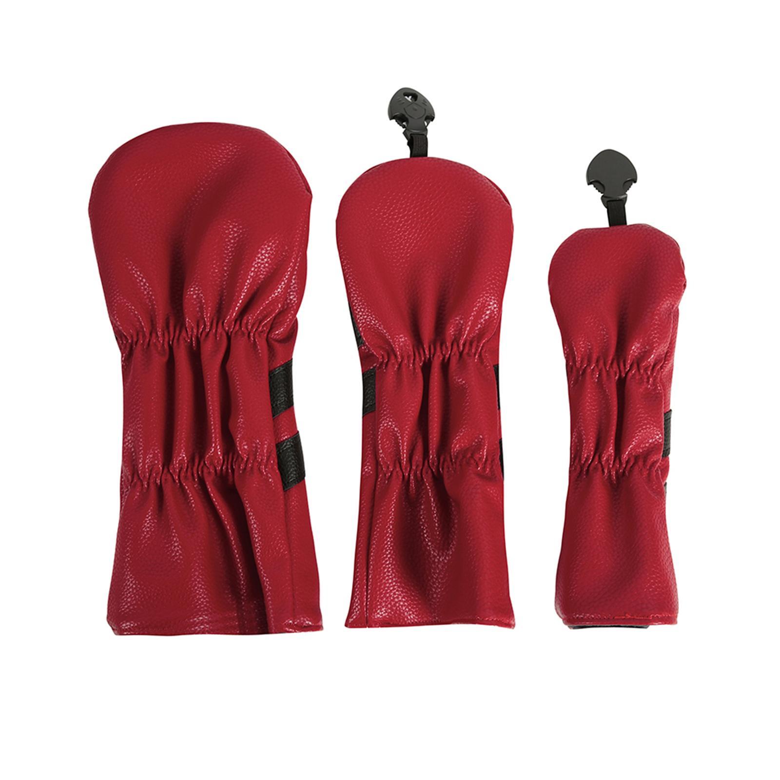 3Pcs PU Leather Golf Wood Covers Hybrid Cover with Interchangeable Tags Waterproof Long Neck Golf Headcovers for Woods Golf Club Covers