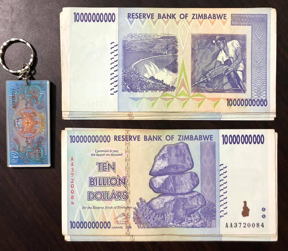 Tiền cổ thế giới,  tờ lạm phát 10 tỷ Dollar Zimbabwe sưu tầm (tặng kèm móc khóa tiền xưa)