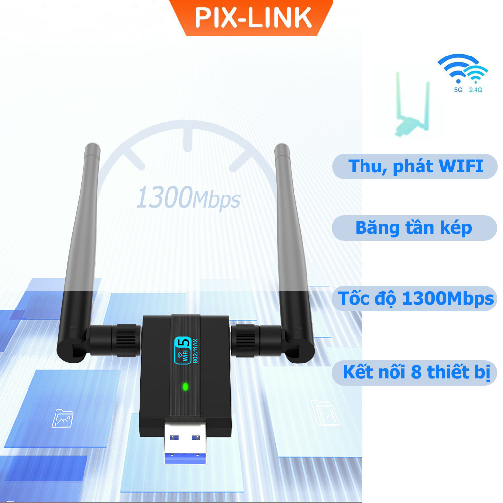 Thiết bị thu, phát wifi từ máy tính Pix-link WIFI5, router wifi tốc độ cao phủ sóng rộng từ máy tính, PC - Hàng chính hãng/Hàng nhập khẩu