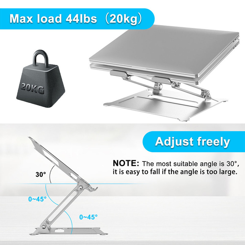 Adjustable Aluminum Laptop Stand Ergonomic Multi-Angle Desk Laptop Holder w/Heat-Vent for Notebook MacBook Dell HP More 10-17.3"