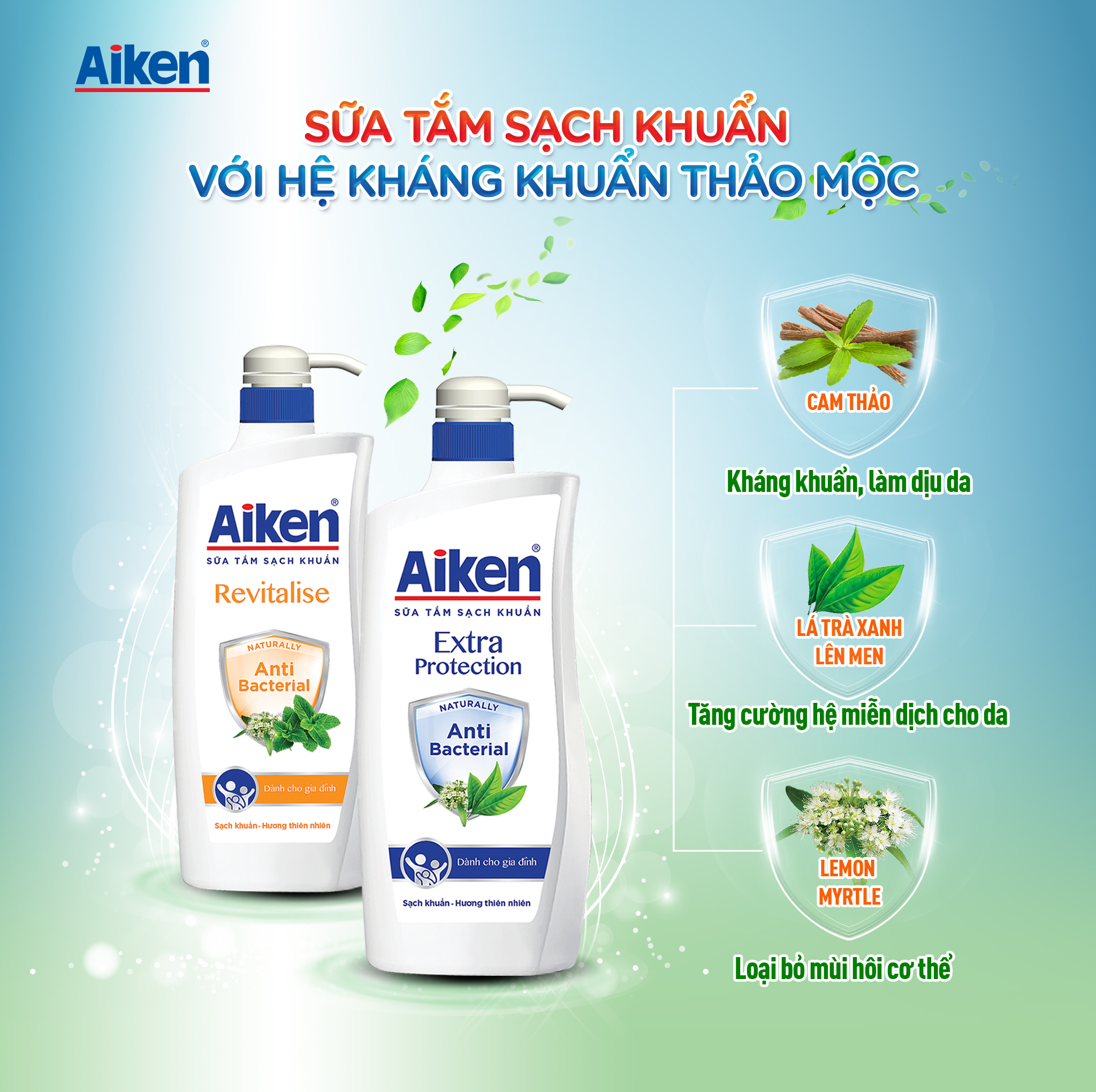 Aiken Sữa Tắm Sạch Khuẩn Chiết Xuất Bạc Hà 350g