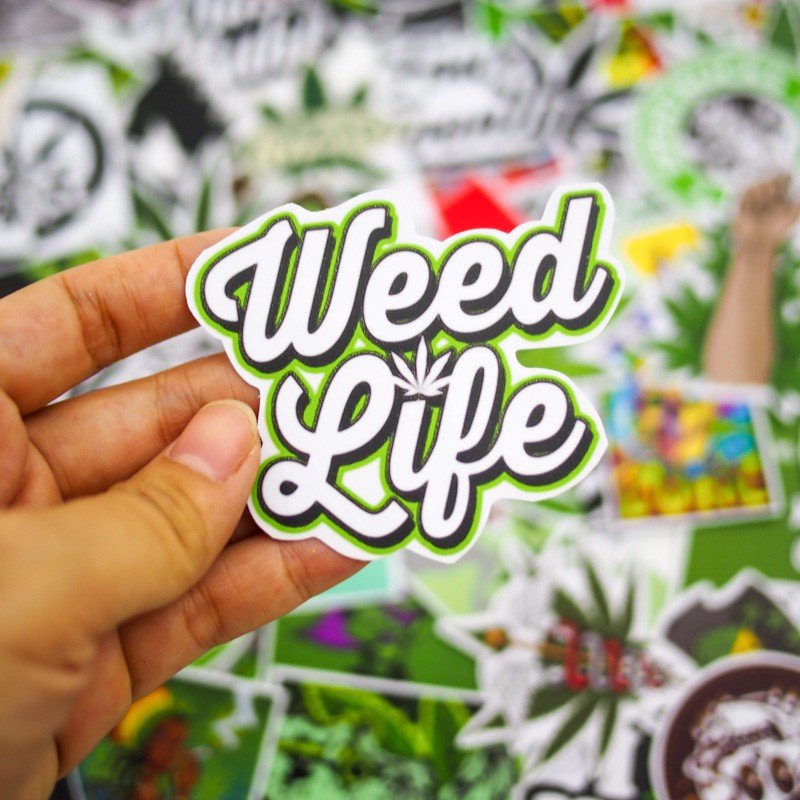 Hộp 100 Sticker Weed dán Laptop, Vali, Mũ bảo hiểm, Điện thoại, Xe máy, hình dán chủ đề Weed