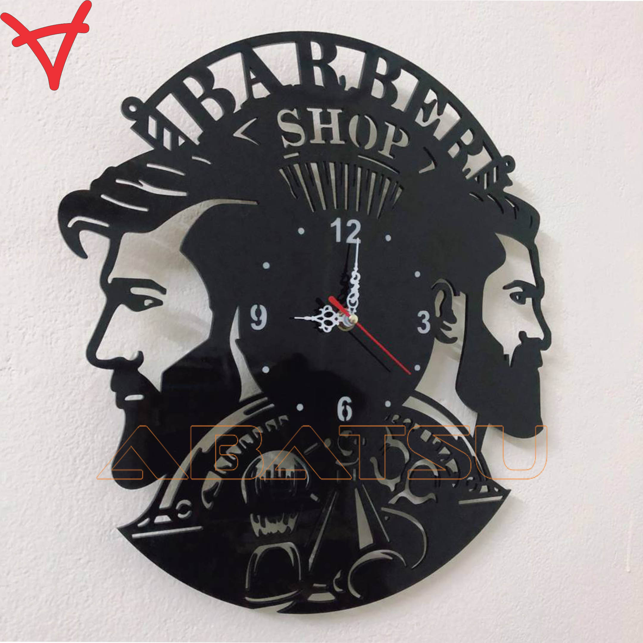 Tranh Đồng Hồ Treo Tường Cắt Tóc Barber Abatsu