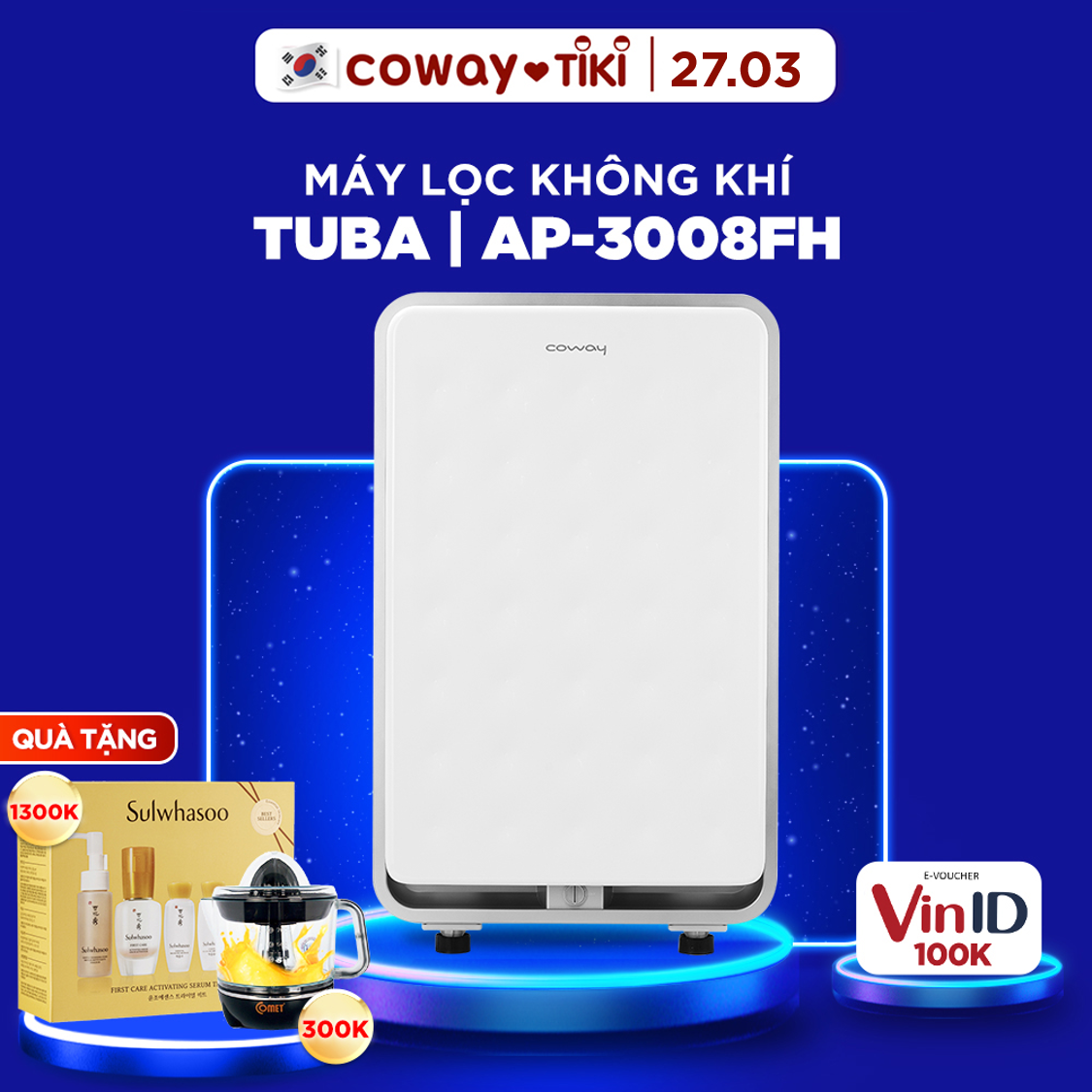 Máy lọc không khí Coway Tuba AP-3008FH - Hàng chính hãng