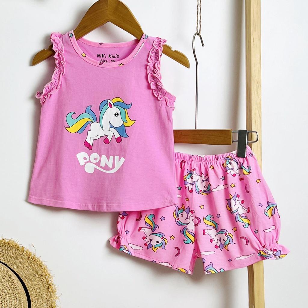 Bộ thun cotton sát nách bé gái in ngựa pony mát mẻ mùa hè