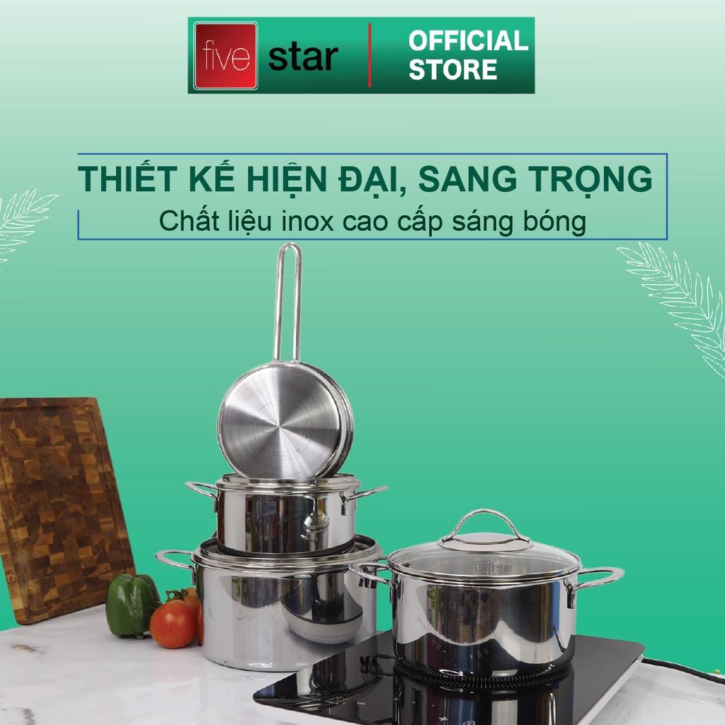 Bộ nồi 3 lớp đáy liền inox 304 Fivestar Plus quai oval nắp kính