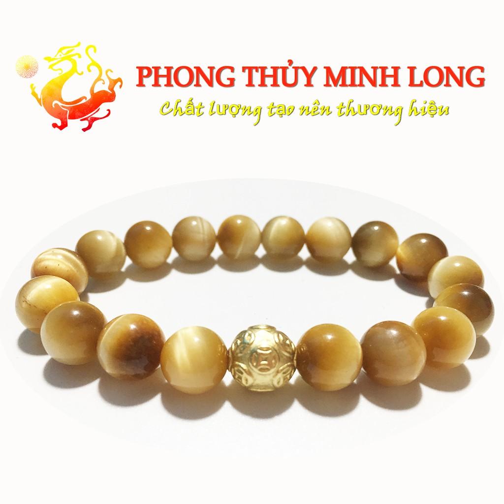 Vòng tay đá Mắt Hổ Vàng Tâm chất lượng 5A mix 1 hạt Kim Tiền vàng hợp mệnh Thổ và mệnh Kim