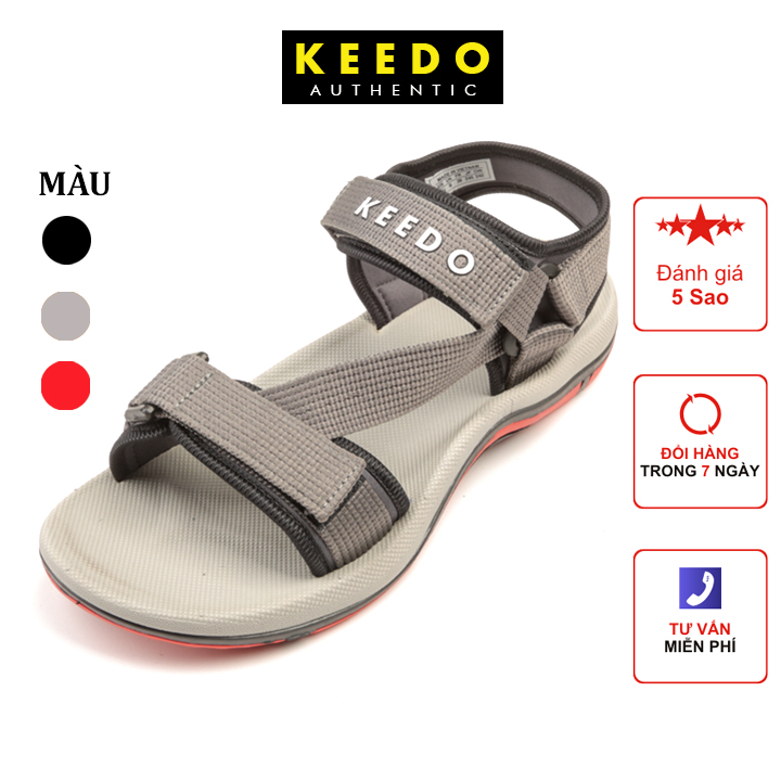 Sandal nam KEEDO KDS03-1 quai chéo màu đen, đỏ, xám