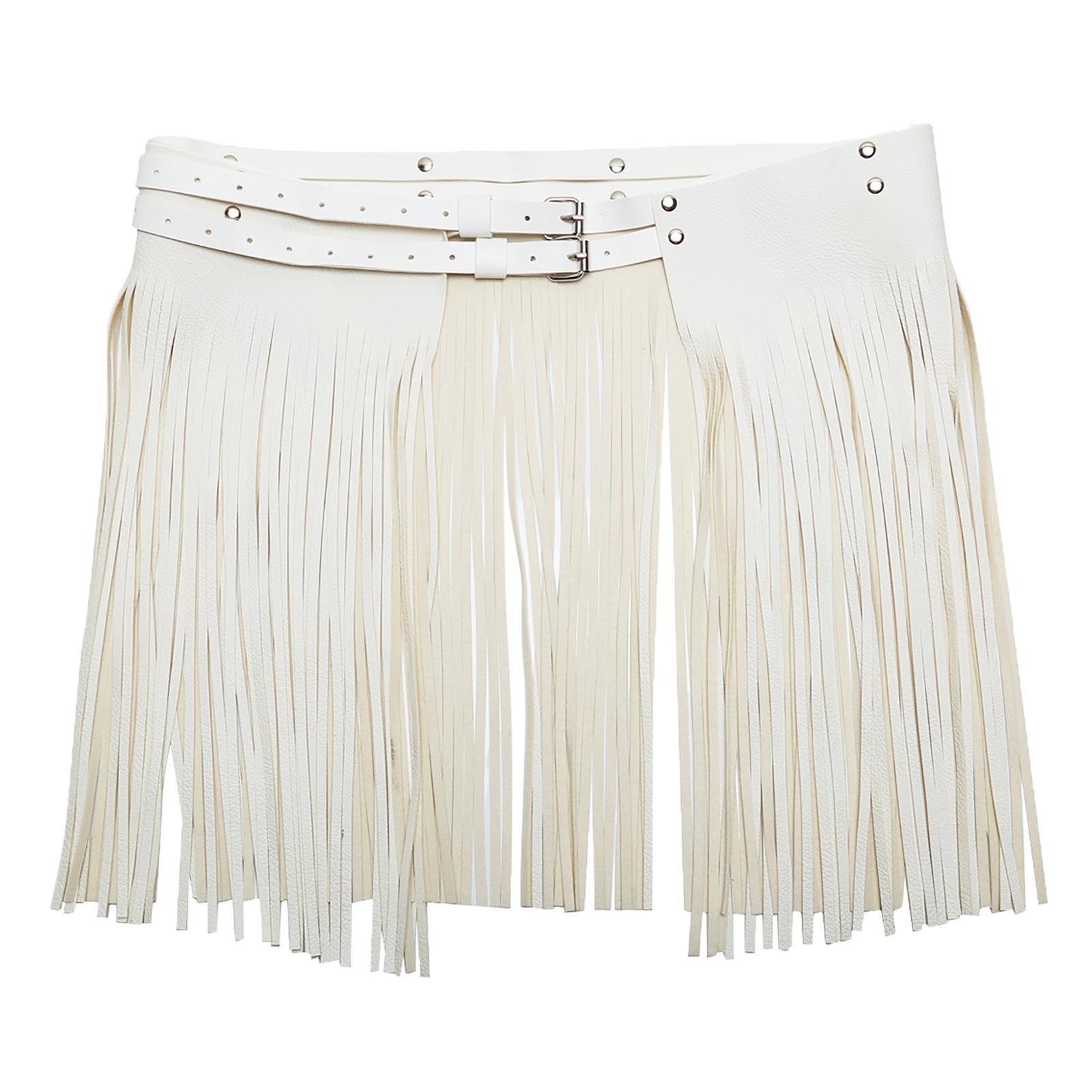 Women Punk Gothic Faux Leather Fringe Tassel Skirt Belt Clubwear Dance Dress