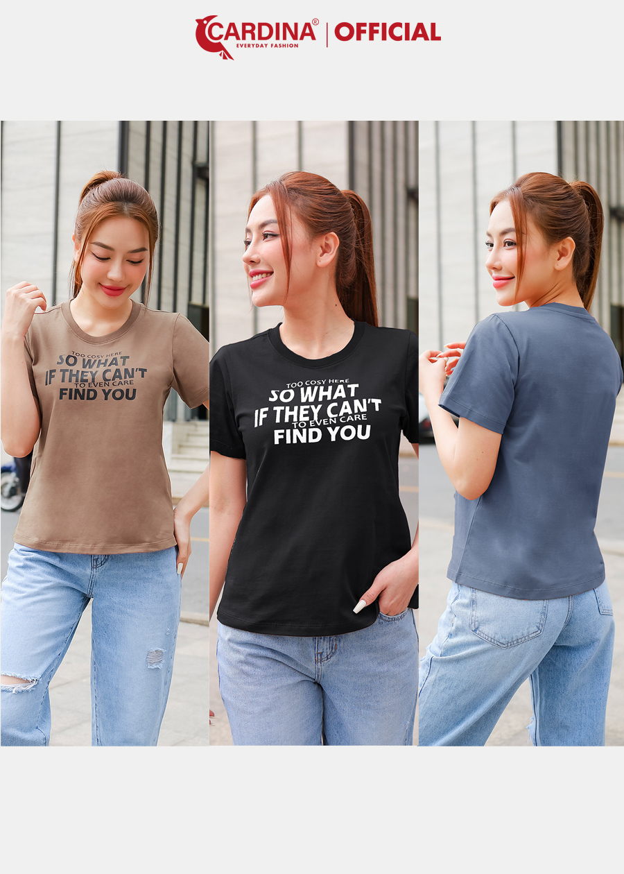 Áo Phông Nữ CARDINA Chất Cotton Cao Cấp In Chữ SO WHAT Áo Cổ Tròn Trẻ Trung Năng Động 3ATF06