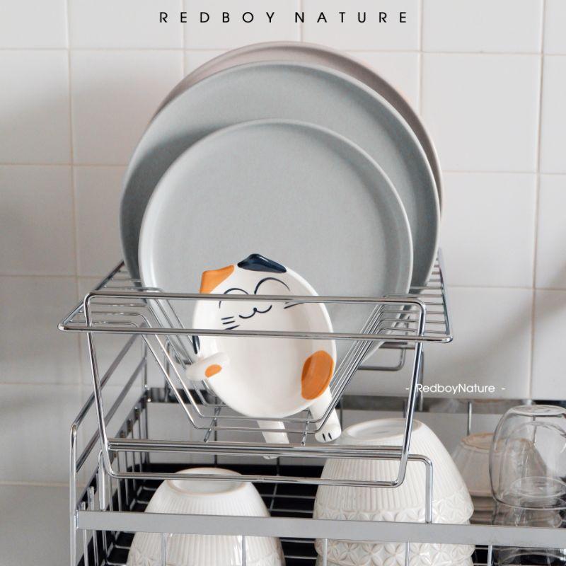 Kệ úp ráo nước chén dĩa inox 2 tầng chống rỉ sét TẶNG KÈM DAO CẮT TRÁI CÂY