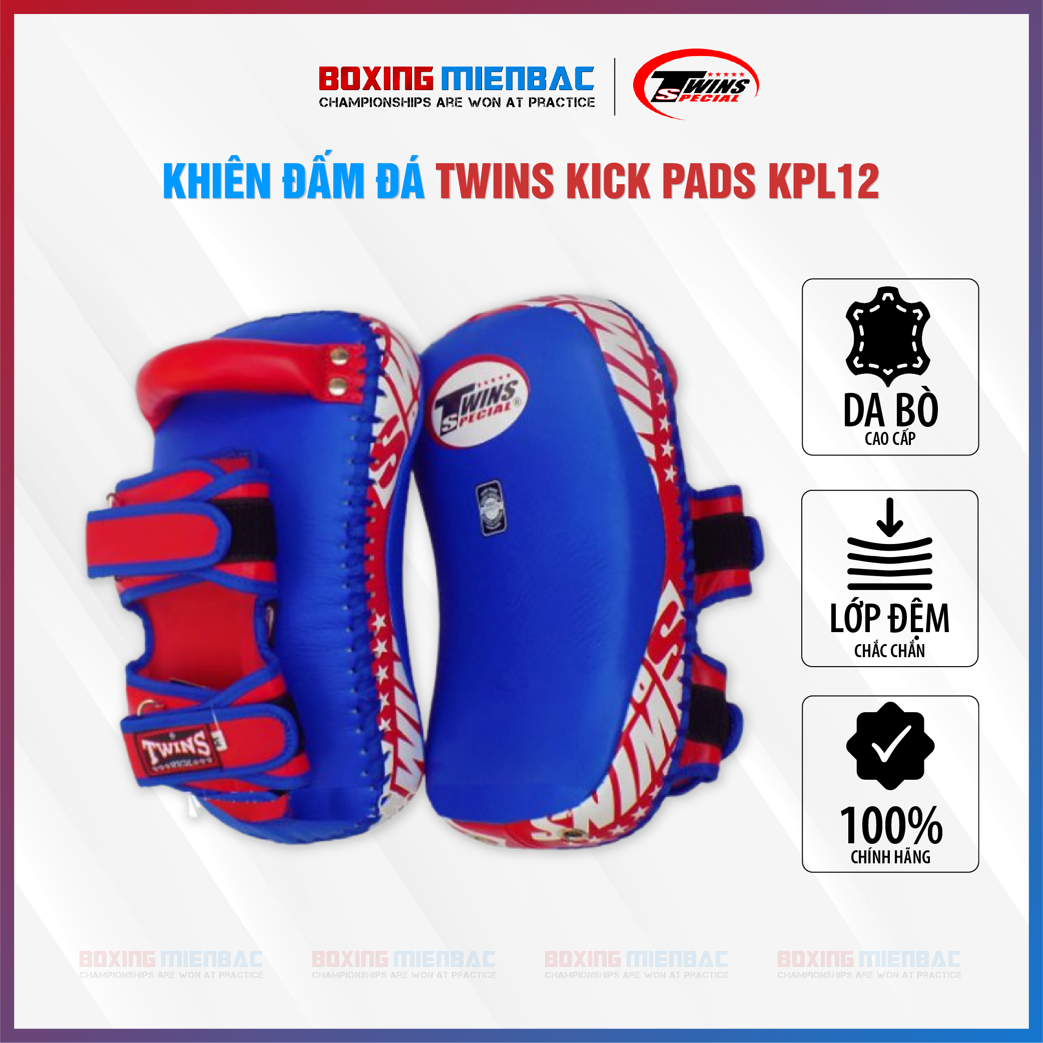 Đích Đá Twins Deluxe Curved Leather Kick Pads Kpl-12/ Boxing/ KickBoxing/ MuayThai - Xanh