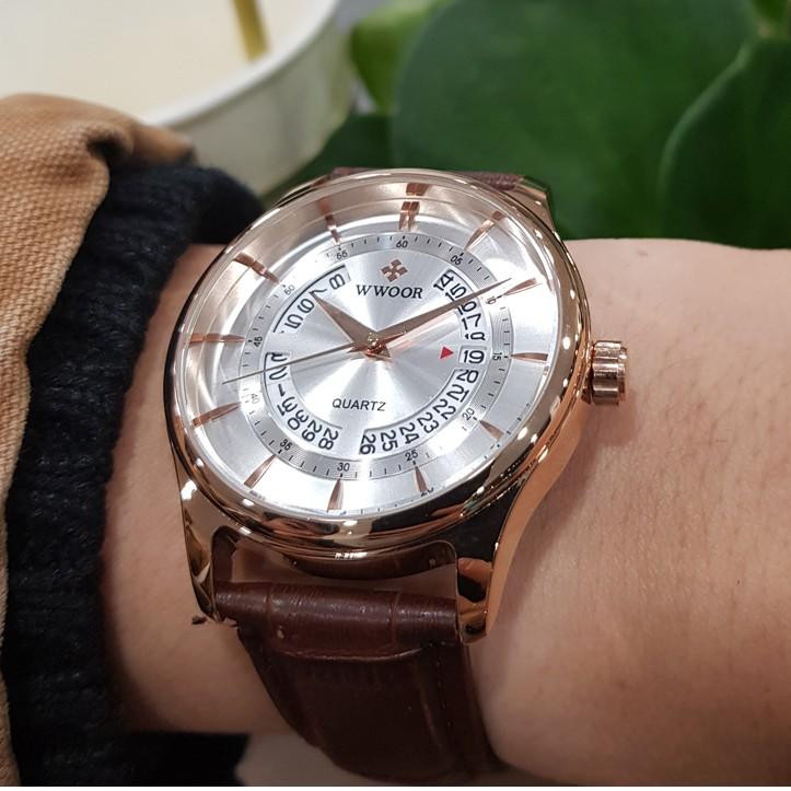 Đồng hồ nam dây da cao cấp có lịch chống nước, chống xước chính hãng WWOOR - Tony Watch 68