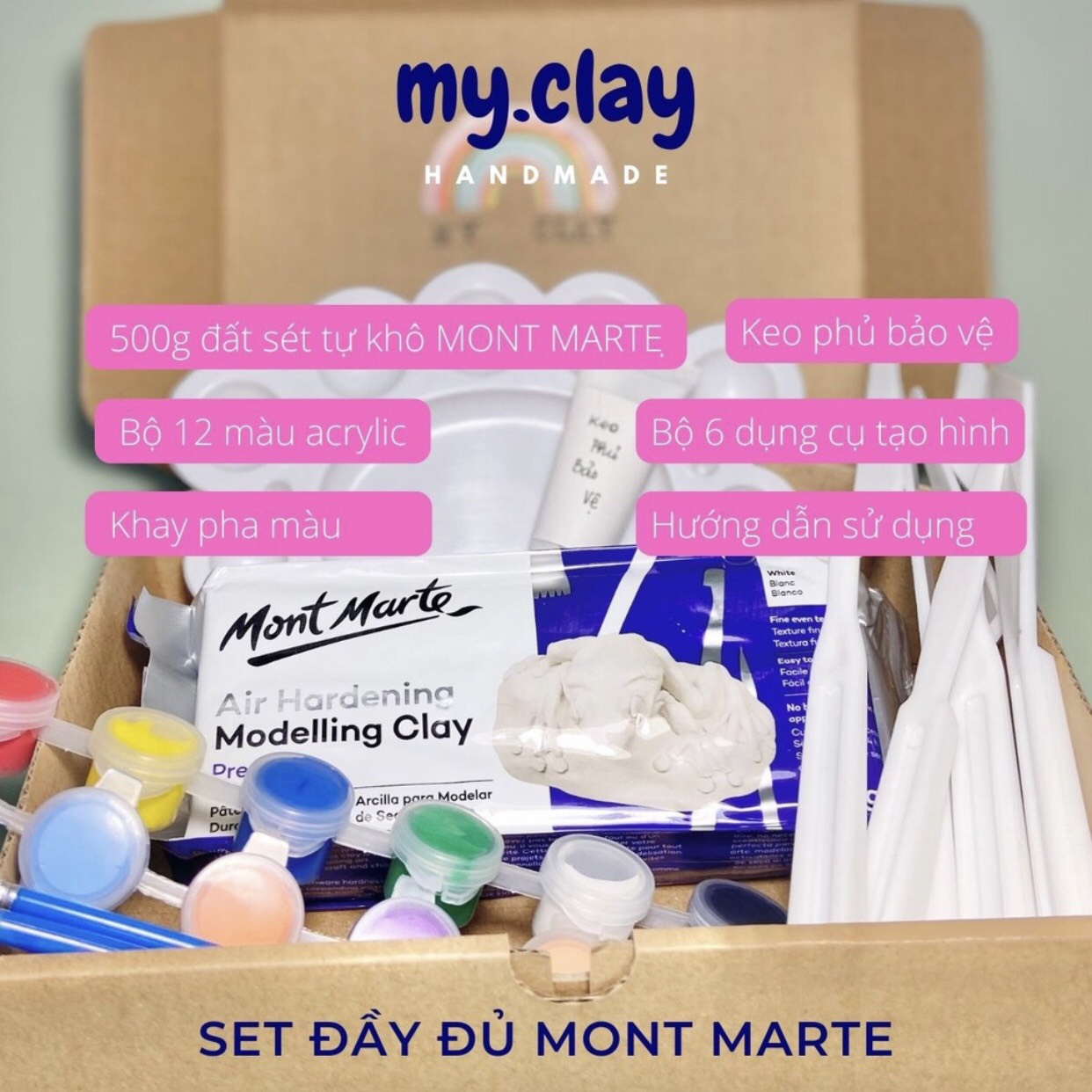 Bộ đầy đủ đất sét tự khô Mont Marte 500G cho người mới bắt đầu