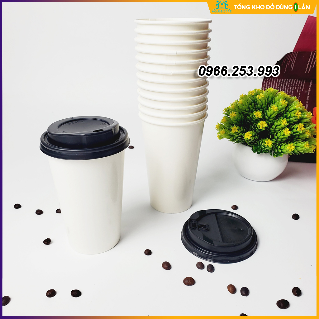 Combo 50 chiếc cốc giấy 500ml CÓ NẮP hàng cao cấp xuất Hàn Quốc