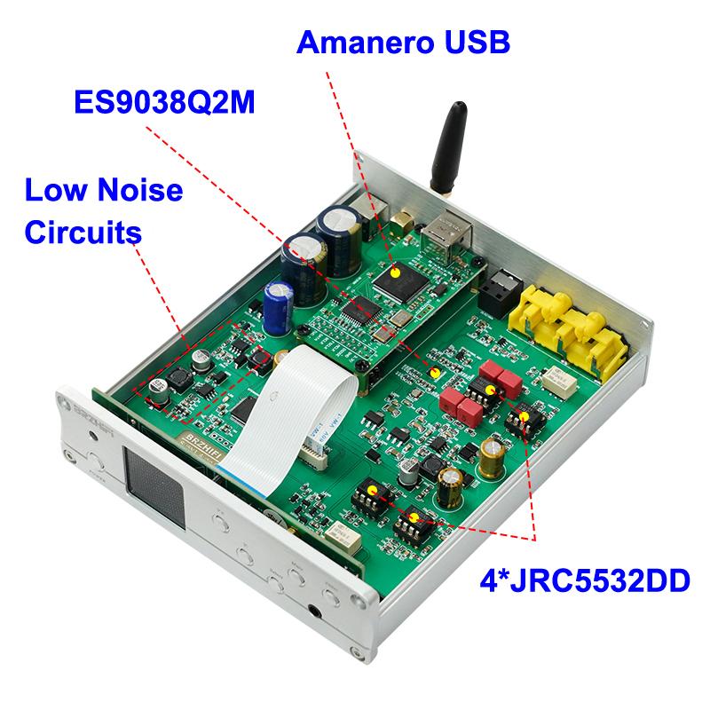 ESS9038Q2M DAC JRC5532DD Board DAC Bluetooth Hifi Amanero USB Decoder 32bit/384kHz DSD DSD512