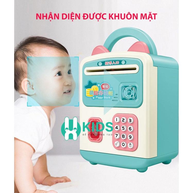 Két sắt mini cho bé mở khoá bằng vân tay, nhận dạng khuôn mặt,ống heo tiết kiệm tiền thông minh có nhạc hình mèo