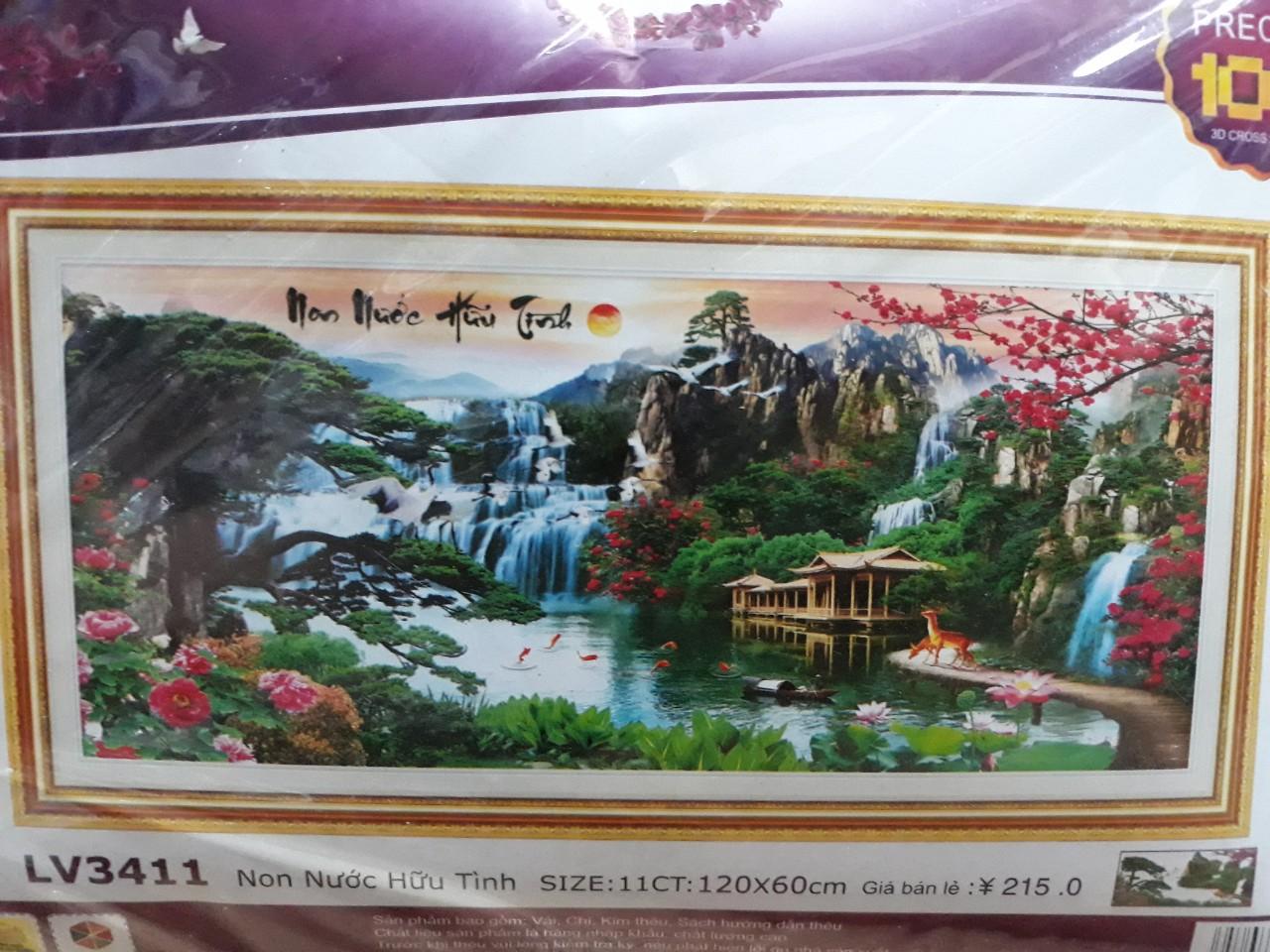 Tranh thêu chữ thập phong cảnh thác nước LV3411 - 120 x 60 cm - chưa thêu