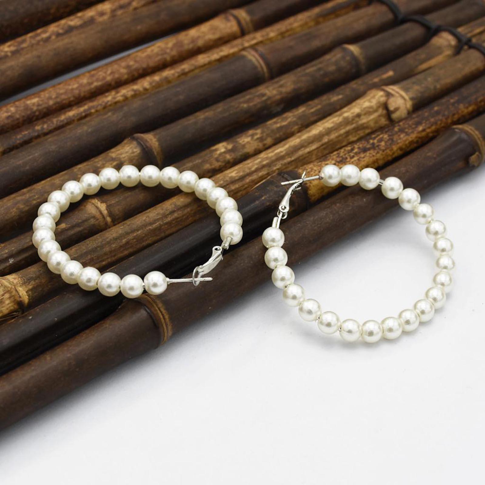 Earrings Round  Pearl Hoop Earrings Elegant Women Jewelry