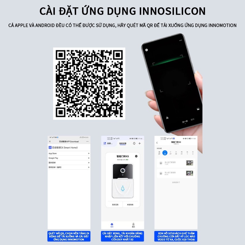 Chuông Cửa Có Camera Thông Minh X3 Kết Nối Không Dây, Chuông Cửa Thông Minh Bảo Vệ An Ninh Gia Đình