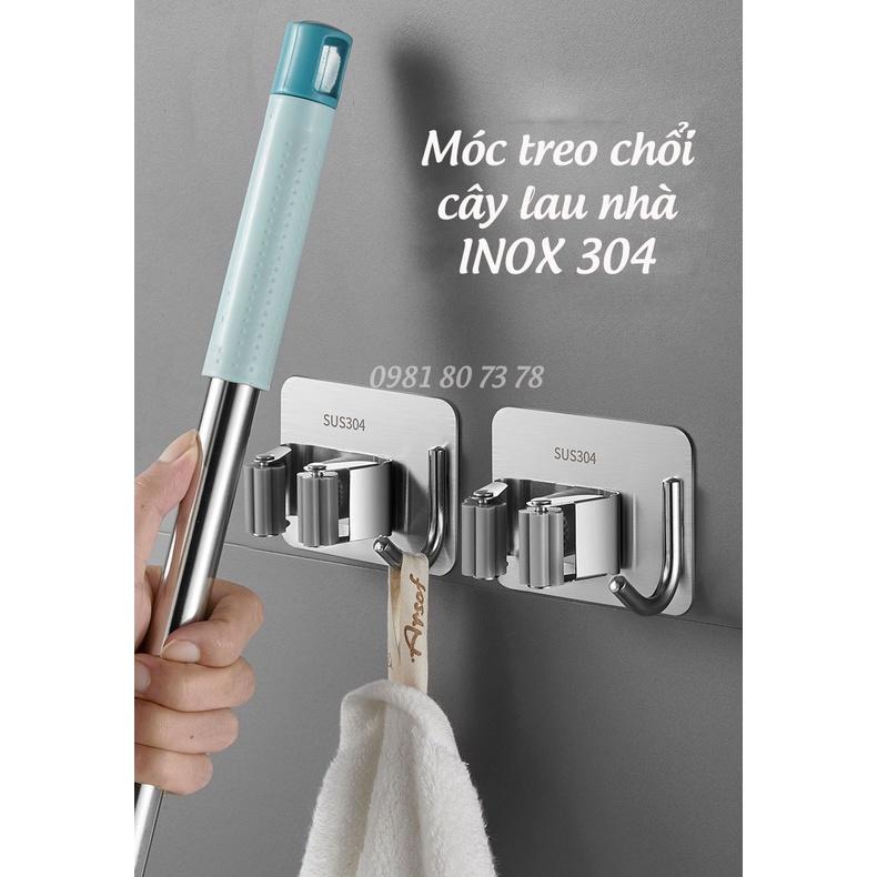 Móc treo chổi, cây lau nhà chán tường inox 304