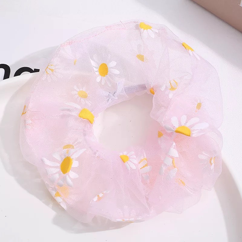 Cột Tóc Vải Scrunchies Họa Tiết Hoa Cúc Trong Suốt SC02