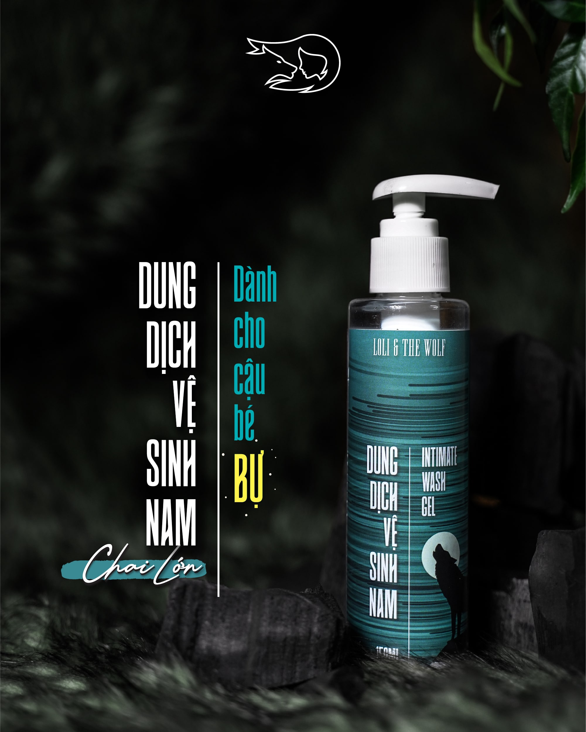 Dung dịch vệ sinh nam dịu nhẹ lành tính thành phần tự nhiên mùi hương nam tính chai vòi nhấn 150ml - LOLI & THE WOLF
