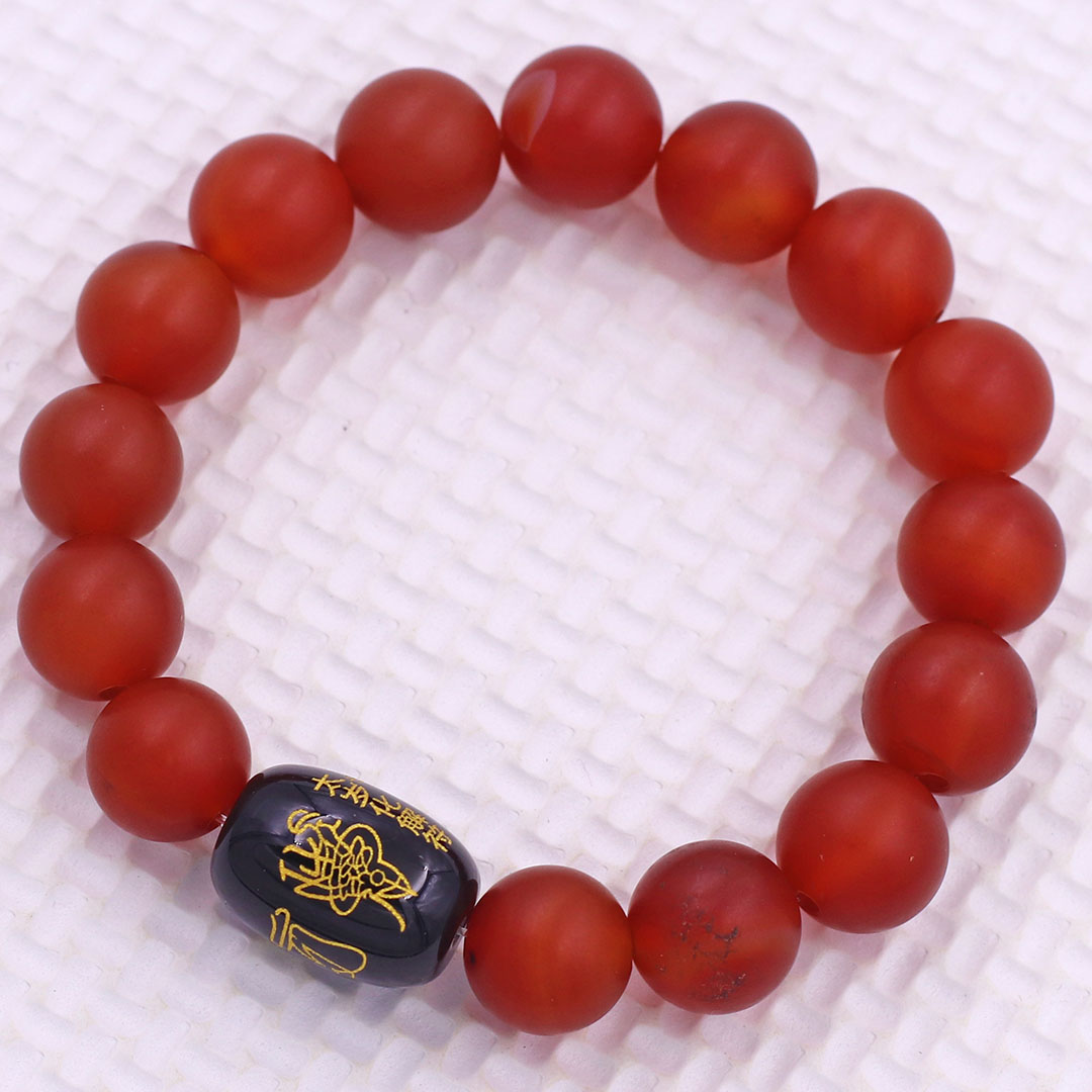 Vòng chuỗi đeo tay mã não đỏ mờ 10 ly charm hạt giải thái tuế phù, vòng chuỗi phong thủy, giải năm hạn thái tuế