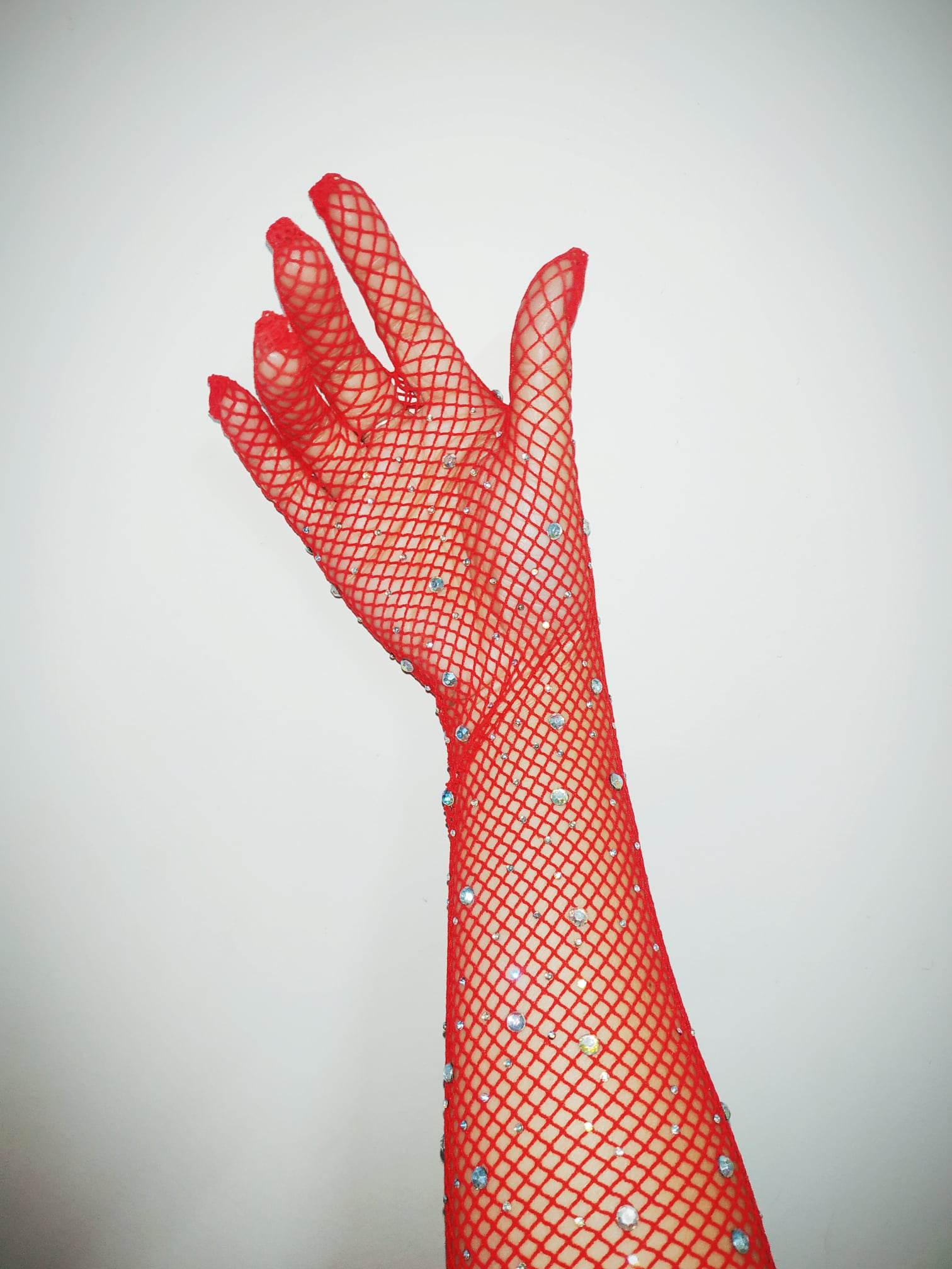 Găng tay sang chảnh màu đỏ dạng lưới đính đá lấp lánh cho Cô dâu và Dạ hội, đi tiệc, sự kiện, lễ hội, đạo cụ chụp ảnh, studio MS: 44839