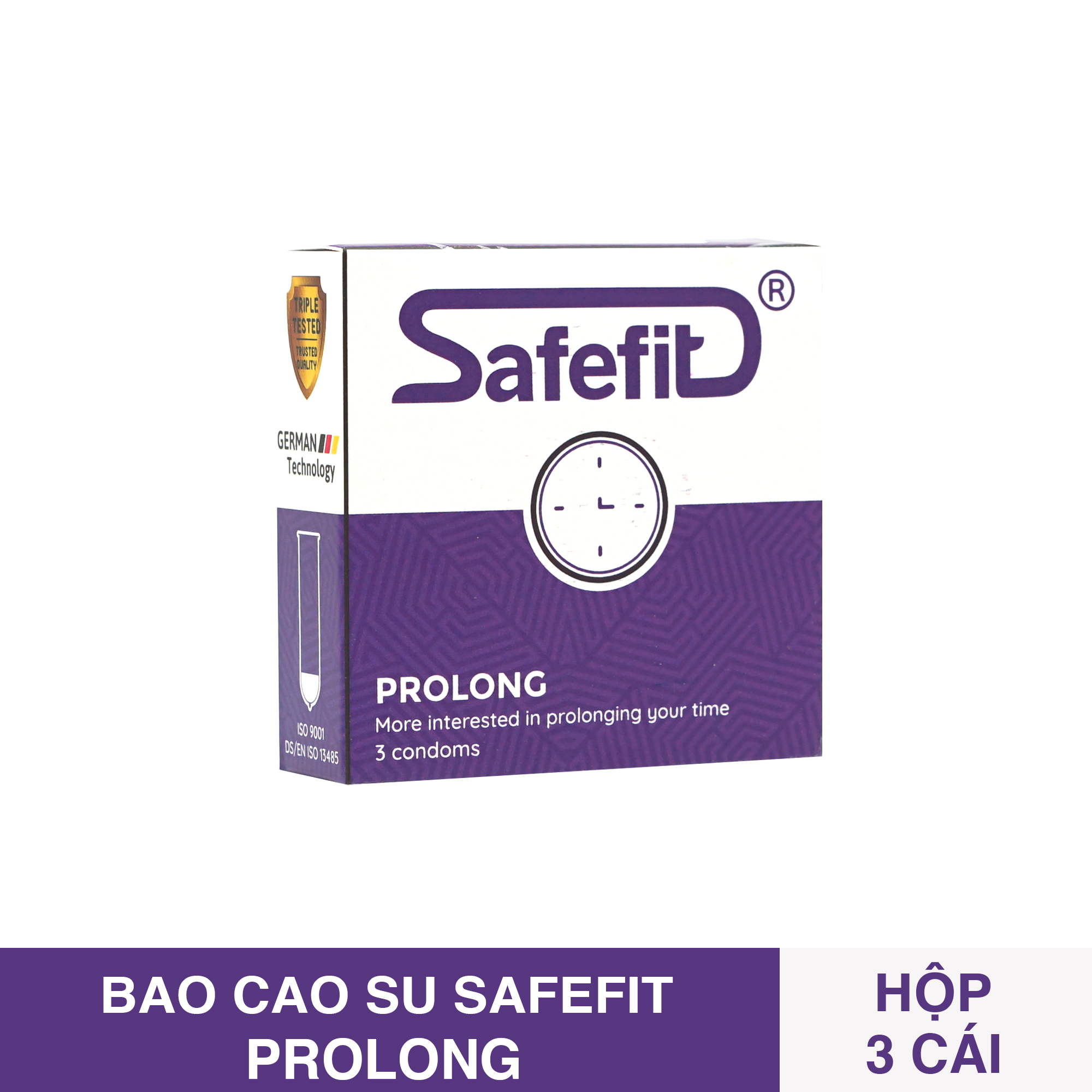 Bao cao su Safefit Prolong trơn, mỏng, bcs kéo dài thời gian hộp 3, 12 chiếc