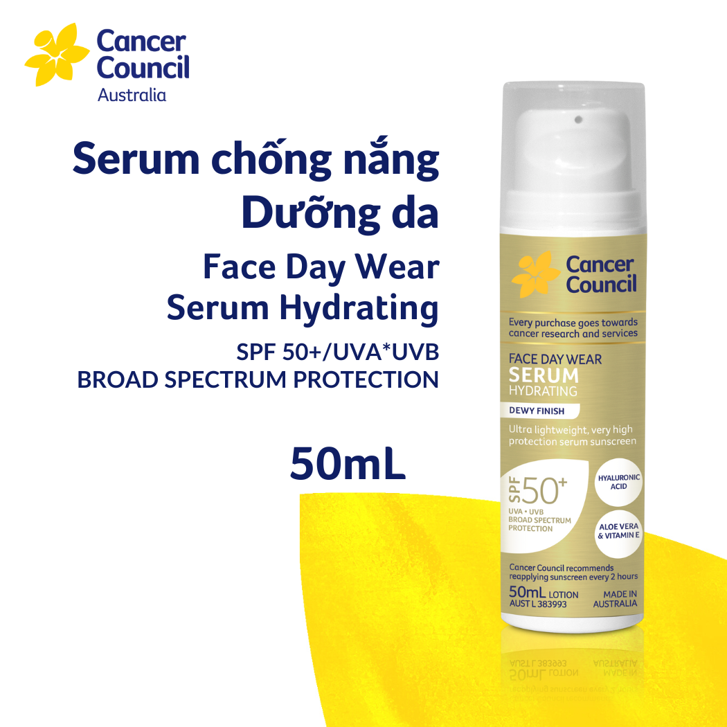 Tinh chất chống nắng cấp ẩm chuyên sâu Cancer Council Face Day Wear Serum Hydrating SPF50+/PA++++ 50ml