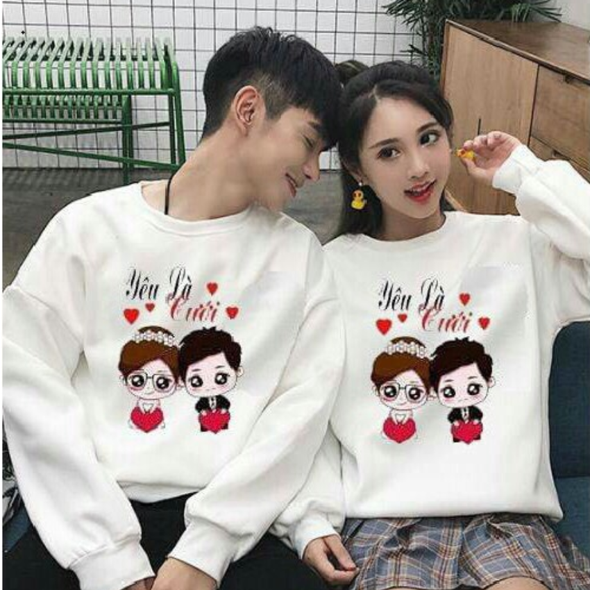 Áo Đôi Đẹp Sweater Nam Nữ MM 08, Áo Đôi Với Người Yêu In Yêu Là Cưới, Vải Nỉ Bông In Hình Dễ Thương
