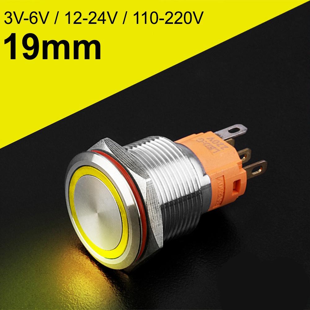 Công tắc Self-Lock 19mm, Nút nhấn tự khóa có đèn LED , Vỏ Inox chống nước, Chịu nhiệt