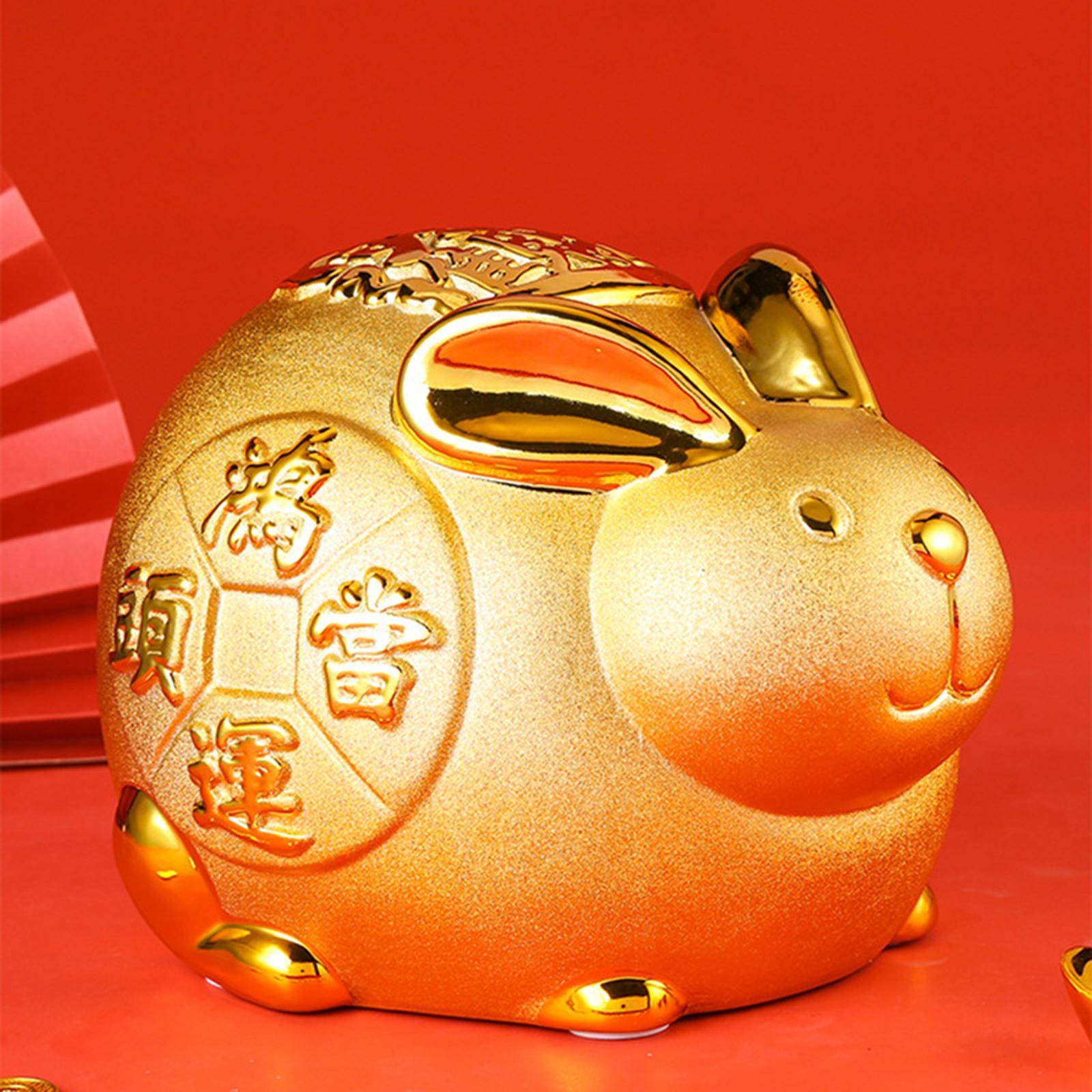 Lucky Rabbit Money Bank Bunny Figurines Statue Storage Case Desktop Display Money Saving Pot Jar for Presents Office Home Decor Business