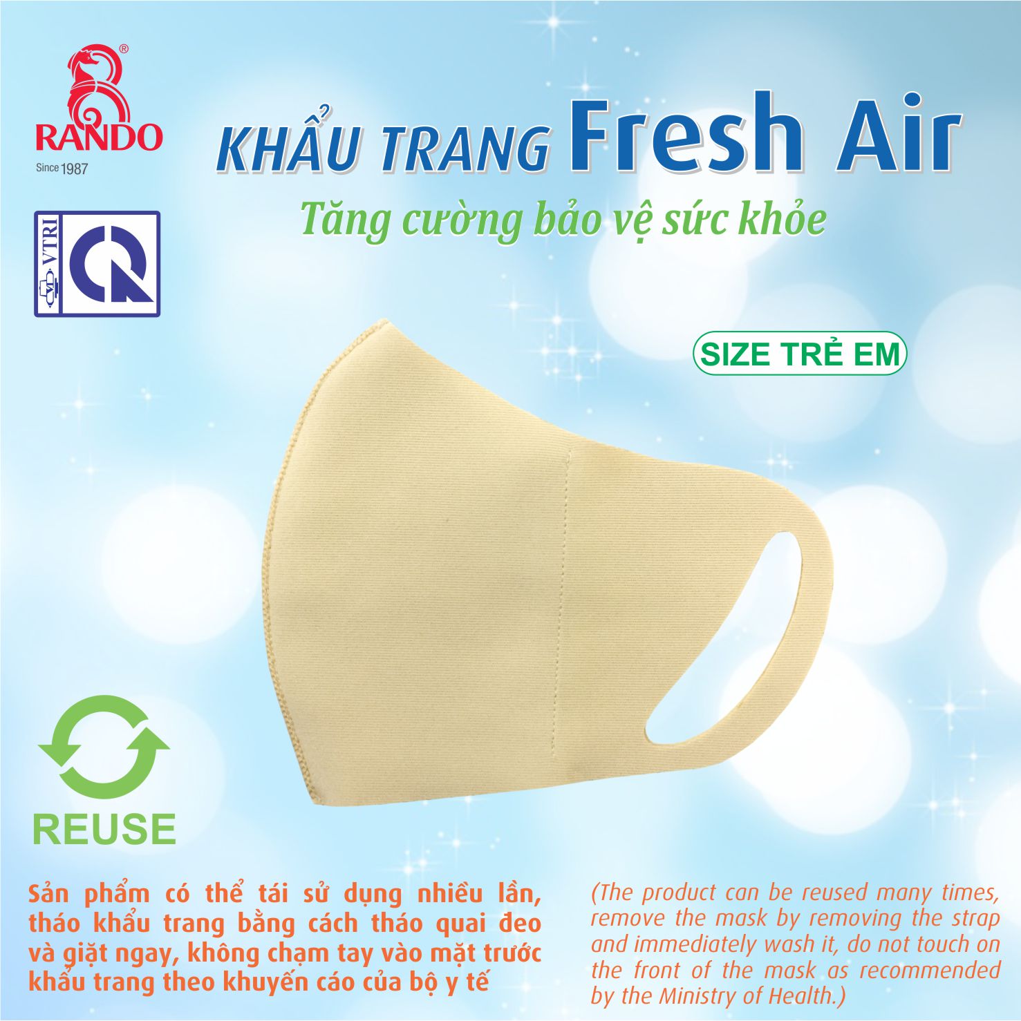 Khẩu Trang Trẻ Em Fresh Air, Chính Hãng Rando (Combo 10 cái)