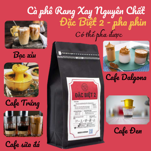 Cà Phê Rang Xay Nguyên Chất - 90S Coffee Vietnam | Đặc Biệt 02 | Công Thức Phối: Moka Cầu Đất + Robusta Honey | 100% Cà Phê Sạch | Cafe Pha Phin - Đắng Vừa - Hậu Ngọt - Túi 500g