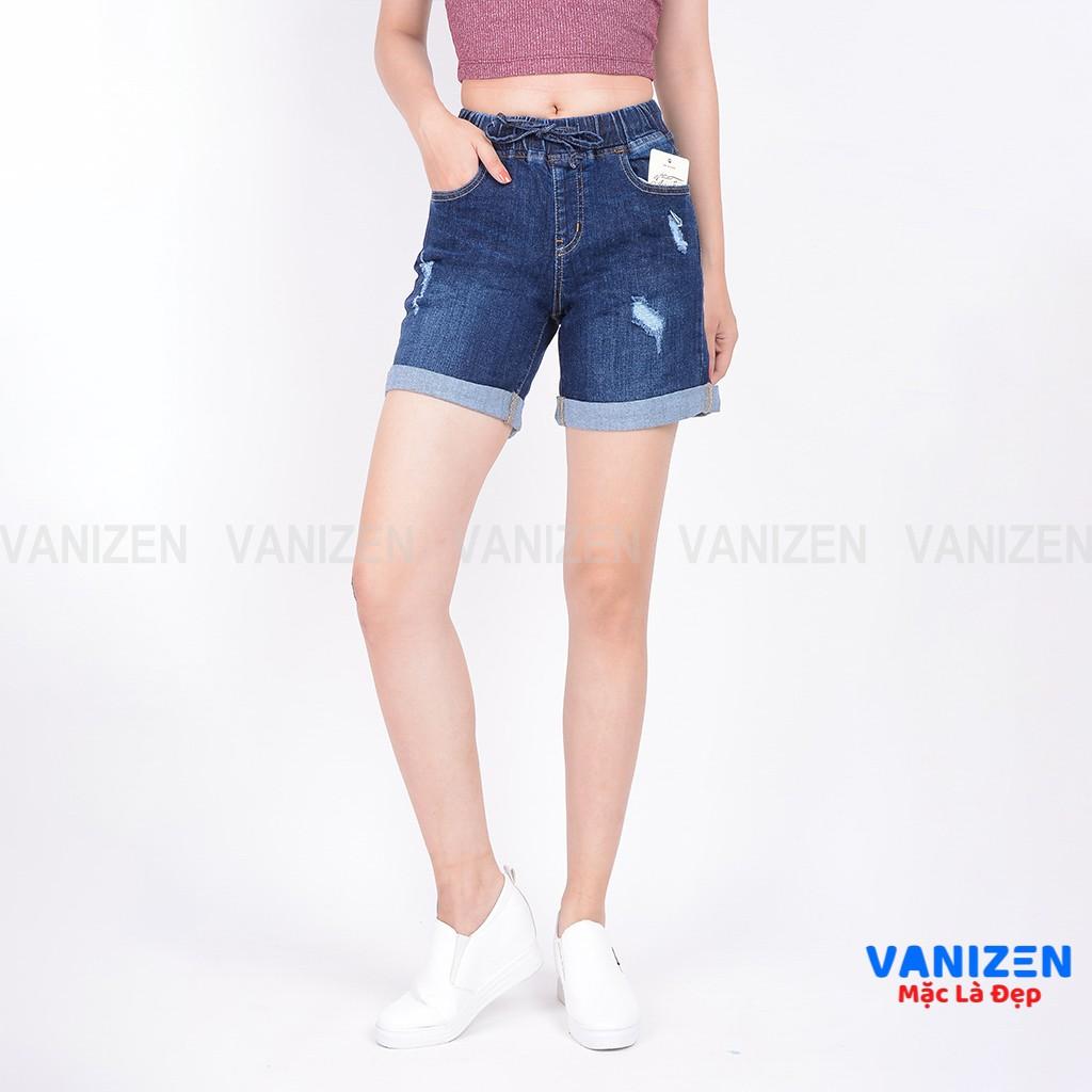 Quần short jean nữ ngắn đẹp lưng cao cạp chun rách hàng cao cấp mã 448 VANIZEN