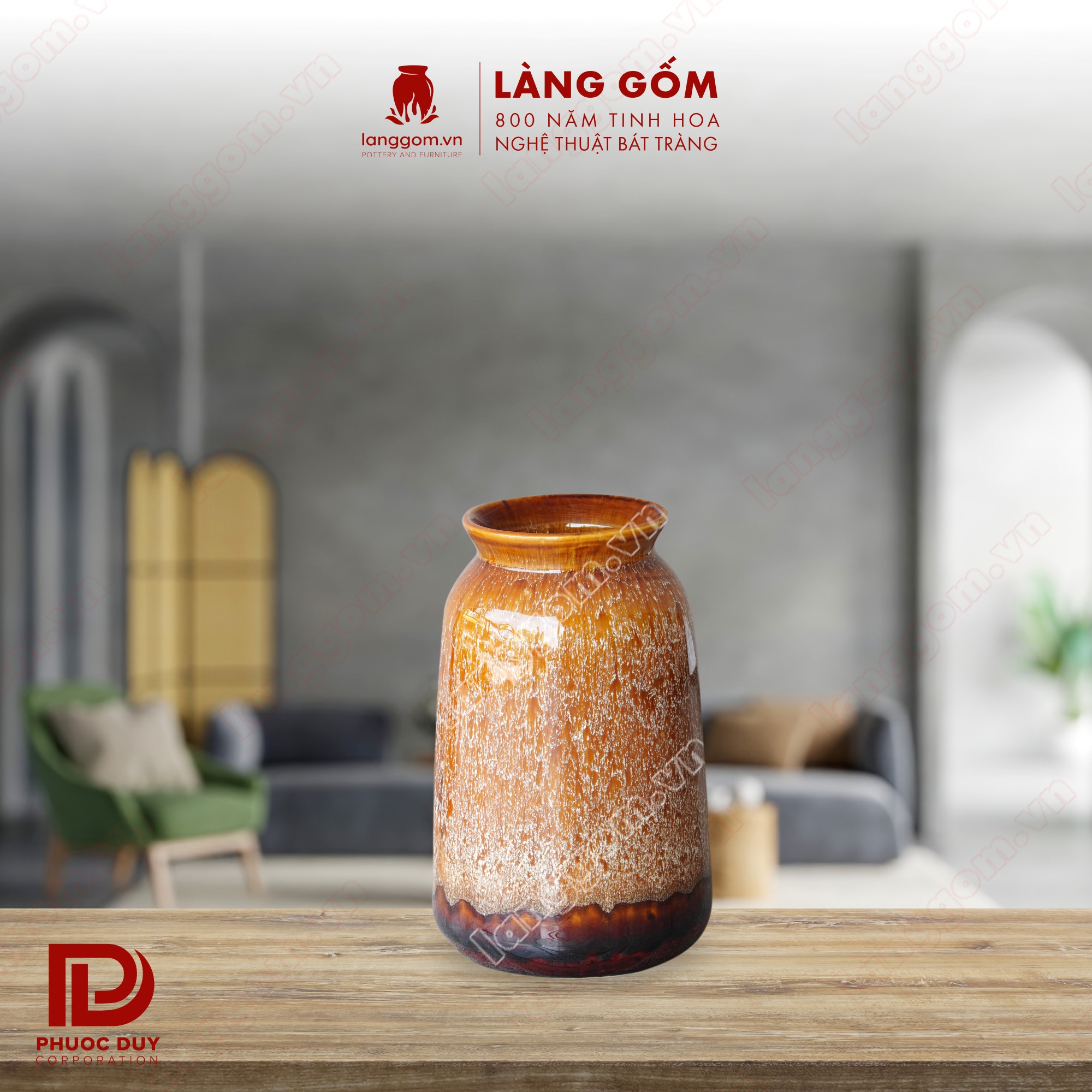 Bình hoa, lọ hoa Gốm sứ Bát Tràng cao cấp Men hỏa biến nhiều màu sắc dáng Trụ dùng làm quà tặng, trang trí - Làng Gốm