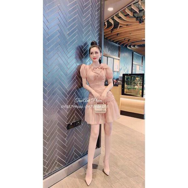Váy Đầm Ôm Body Đi Chơi Đi Tiệc Nơ Cổ 2 Màu ,Cổ Nơ Tay Ngắn, CHẤT LIỆU CAO CẤP, BAO SANG CHẢNH