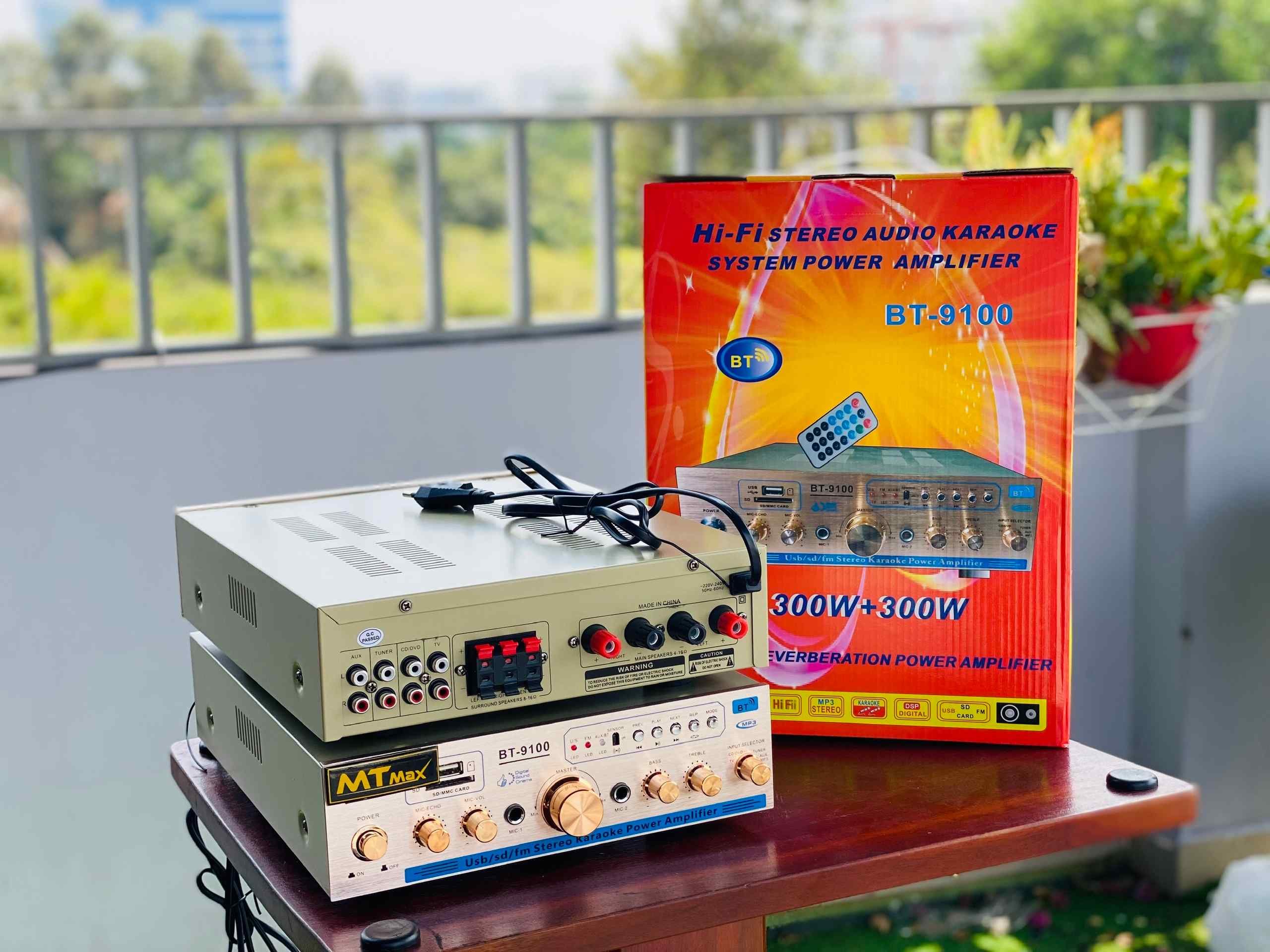 Combo Amply BT9100 Công Suất 300W Và 6 Cặp Loa Treo Tường, Âm Thanh Mini Cho Spa, Quán Cà Phê, Phòng Trà, Phòng Tập Thể Dục, Nhà Trường, Tặng 10M Dây Loa Kết Nối Với Amply, Hàng Nhập Khẩu