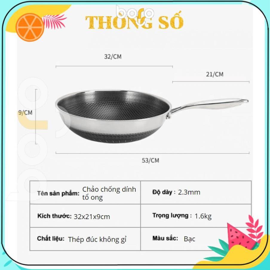 CHẢO CHỐNG DÍNH CHẢO VÂN TỔ ONG SÂU LÒNG INOX SIZE 32 CM HÀNG CAO CẤP