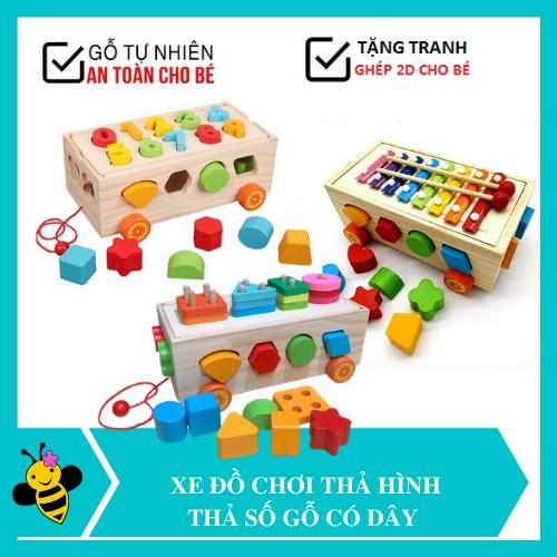Đồ Chơi Gỗ, Xe Kéo Thả Hình Khối Màu Sắc Kết Hợp Số