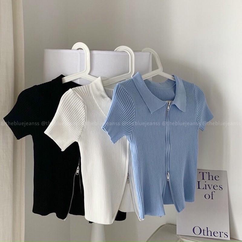 Áo Crop Top Kiểu Polo Body Có Dây Kéo - Nhiều Màu