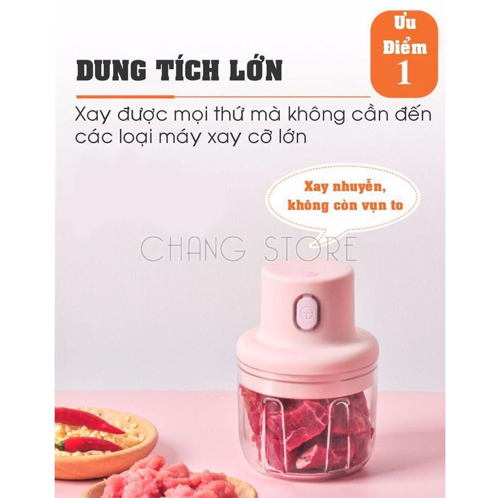 Máy xay mini cầm tay, đa năng, sạc pin cao cấp xay tỏi ớt, hành, rau củ quả dung tích 250ml