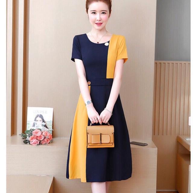 Đầm xoè công sở phối màu SIÊU XINH - Có size M/L/XL MMR